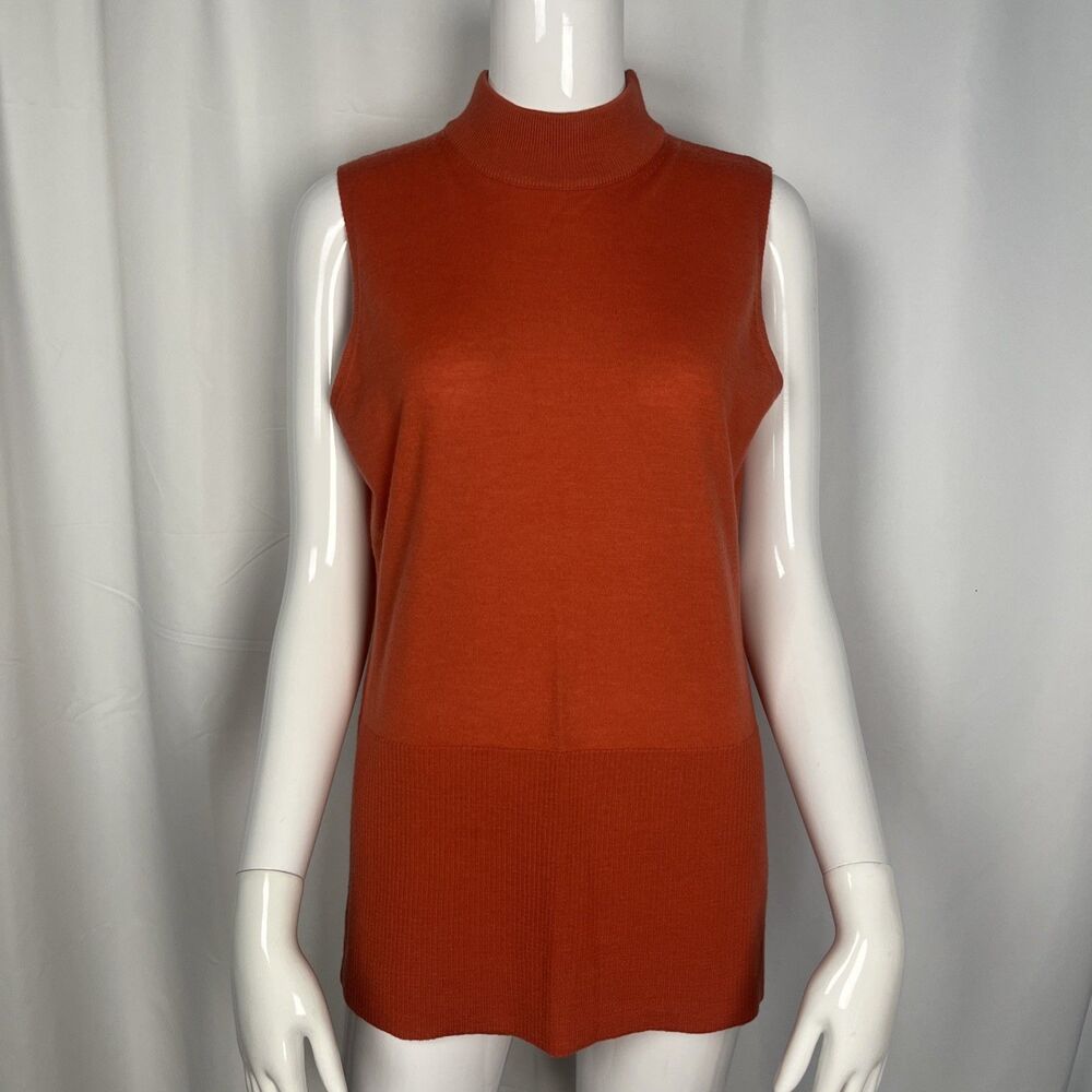 Doncaster Womens Size Large 100% Wool Orange Mock Neck Sleeveless Sweater